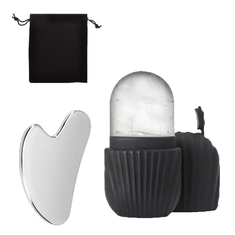 1Pc Stainless Steel Gua Sha & Ice Face Roller Kit – Cooling Facial Tool For Lifting Puffiness Reduction & Skin Care 3PCS Beauty