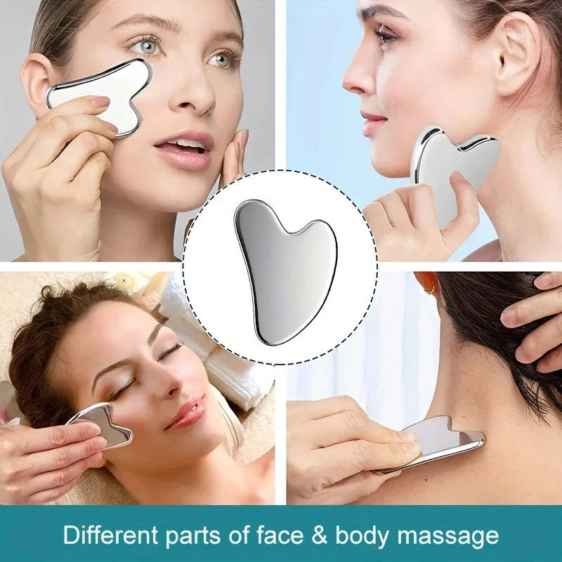 1Pc Stainless Steel Gua Sha & Ice Face Roller Kit – Cooling Facial Tool For Lifting Puffiness Reduction & Skin Care 3PCS Beauty
