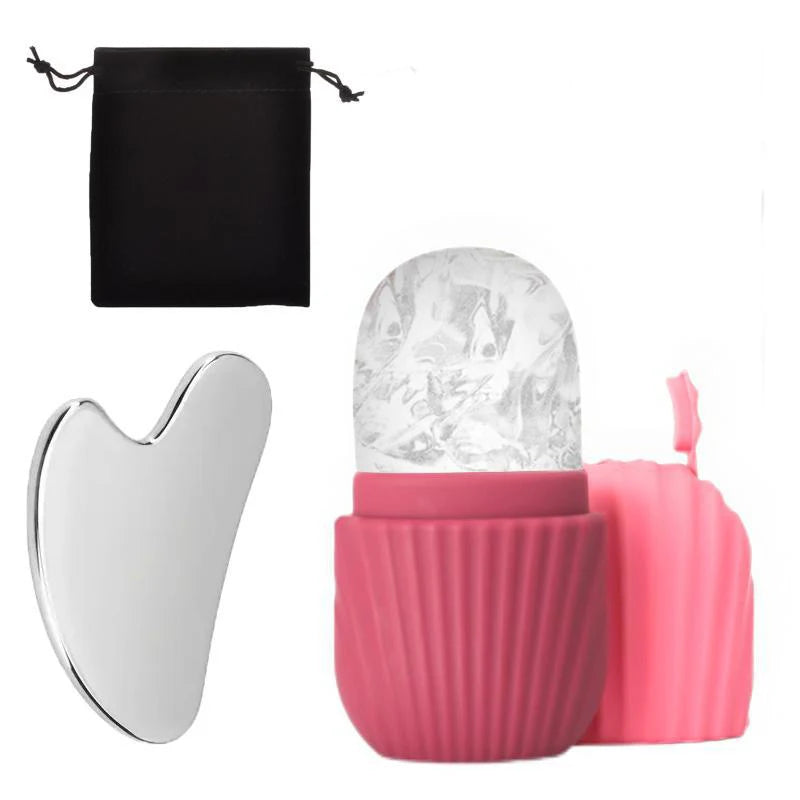 1Pc Stainless Steel Gua Sha & Ice Face Roller Kit – Cooling Facial Tool For Lifting Puffiness Reduction & Skin Care 3PCS Beauty