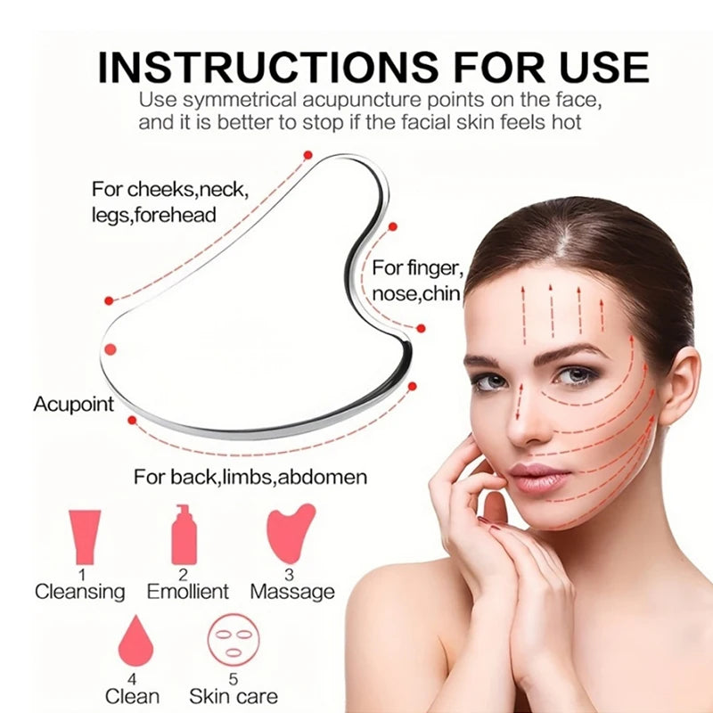 1Pc Stainless Steel Gua Sha & Ice Face Roller Kit – Cooling Facial Tool For Lifting Puffiness Reduction & Skin Care 3PCS Beauty
